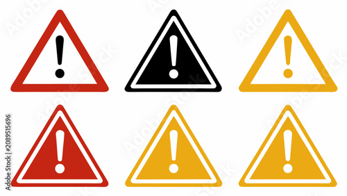 Set of Road and Traffic Warning Signs with Safety Icons, Hazard Symbols, Arrows, Cars and Trucks, Yellow Red and Black Vector Illustration