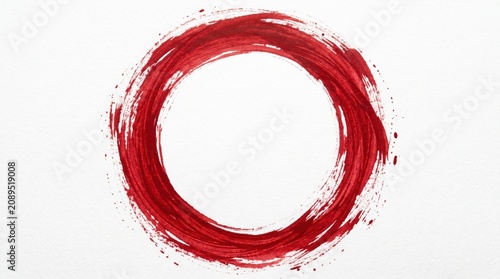 Red Ink Circular Brush Stroke on White Background Minimalist Design
