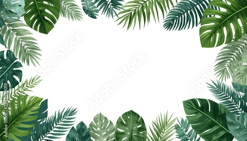 Tropical Botanical Border Framing Lush Green Leaves in Bright Natural Light