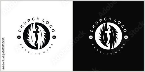 Photos church logo featuring protective wings around a church building, representing care, shelter, and divine protection