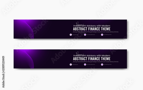 Abstract finance theme LinkedIn cover design with purple gradient and modern typography