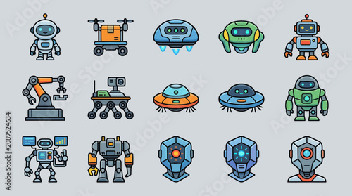 Obraz na płótnie Assorted robot and droid icons