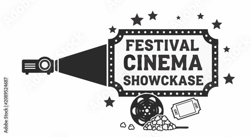 Vintage Festival Cinema Showcase with Projector and Film Reel.