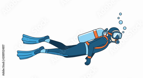 Illustration of a scuba diver swimming underwater with bubbles.