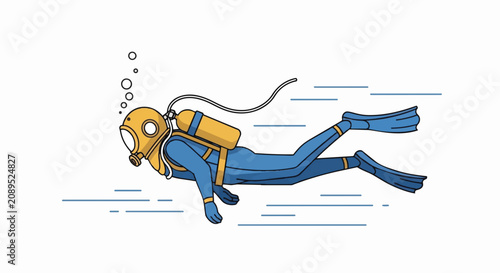 Illustration of a scuba diver exploring underwater with gear.