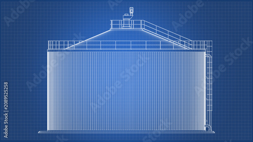 Quadro su tela Biogas tank design and engineering - blueprint