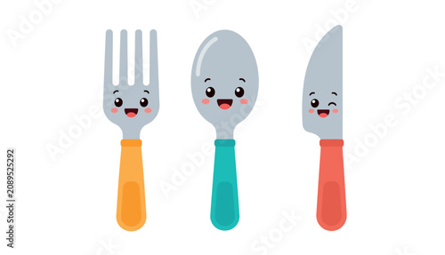 Foto Colorful Cartoon Utensils Set.