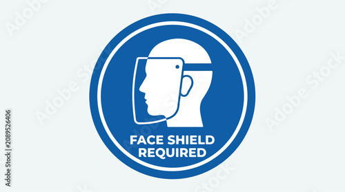 Quadro su tela Face shield required mandatory safety sign, blue industrial ppe warning icon, pe