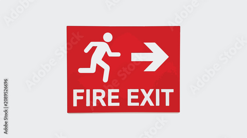 Cuadro en lienzo Fire exit emergency sign vector, red safety notice with running man icon and arr
