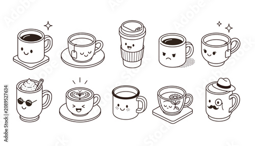 Fényképezés Smiling coffee cups in line.