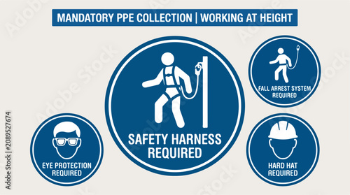 Cuadro en lienzo Mandatory PPE collection for working at height, safety harness and fall arrest s