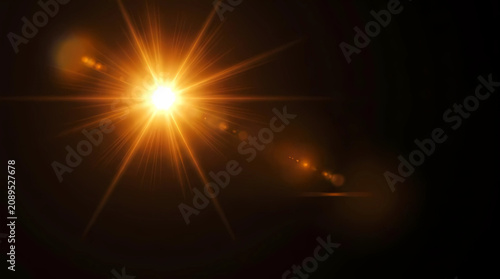 Bright Solar Light Burst with Cinematic Lens Flare on Black Background