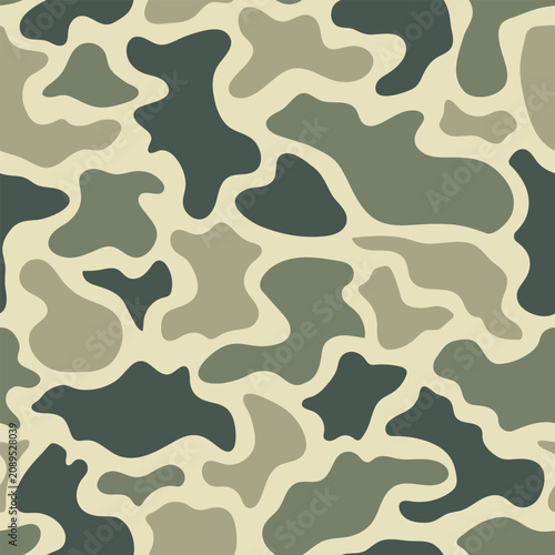 Vintage old school camouflage design. Muted olive and sage green seamless camo pattern. Heritage military background texture.