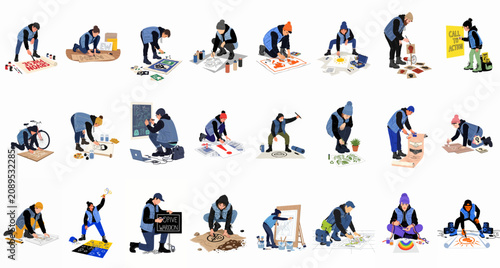 Canvas-taulu Collection of young people creating protest posters, banners, and street art for various social, political, and environmental activism causes