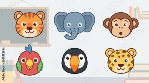 Canvas Print Cartoon animal faces set