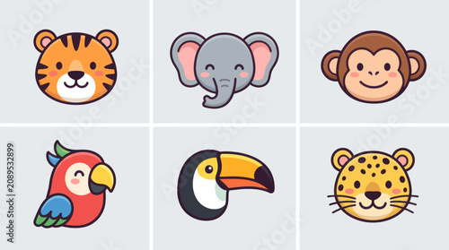 Canvas Print Cartoon animal faces collection