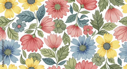 Seamless Painted Flower Background With Artistic Botanical Touches