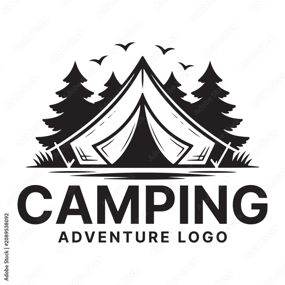 Fototapeta premium camping adventure logo design silhouette vector line art logo design
