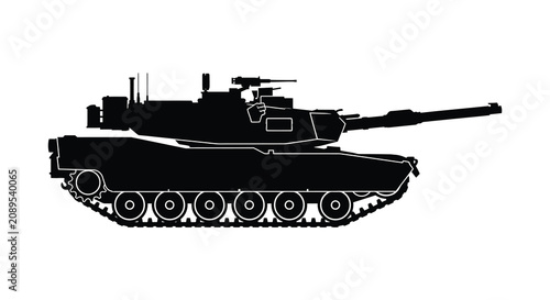 Obraz na płótnie Detailed silhouette of a main battle tank against a white background showcasing