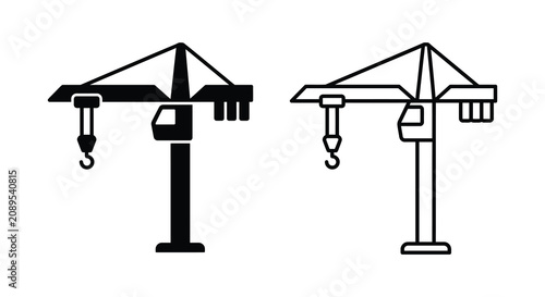Canvastavla Tower crane outline with hook and cabin black and white linear silhouette constr