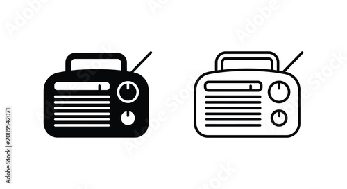 Bild auf Leinwand Vintage transistor radio silhouette with antenna and tuning knobs on a white bac