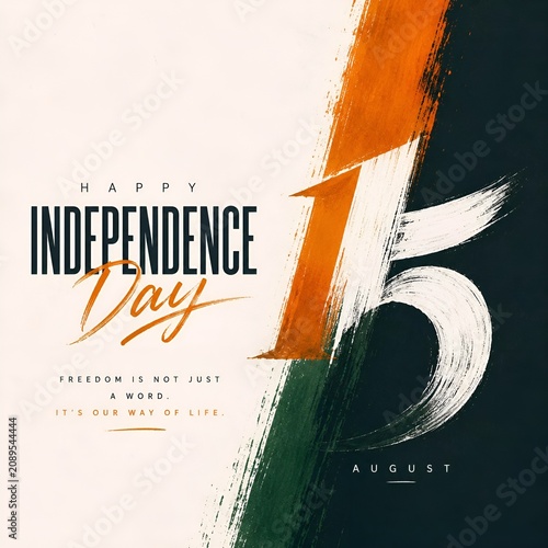 Indian independence day creative graphic with number fifteen and saffron green