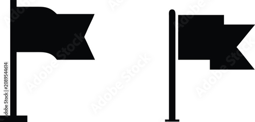 Fotografie Flag icons set flat black waving flags on pole isolated on transparent background sign symbol simple graphic design element