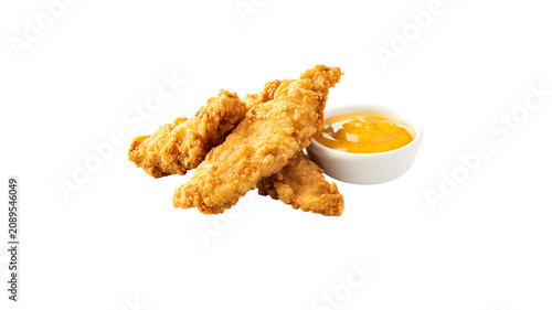 Crispy fried chicken strips with dipping sauce