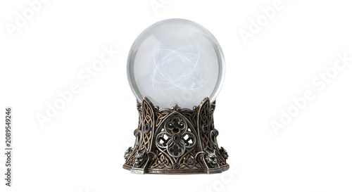 Obraz na plátne Glowing crystal ball on ornate gothic base