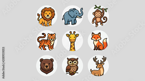 Photography Collection of cartoon wild animals icons