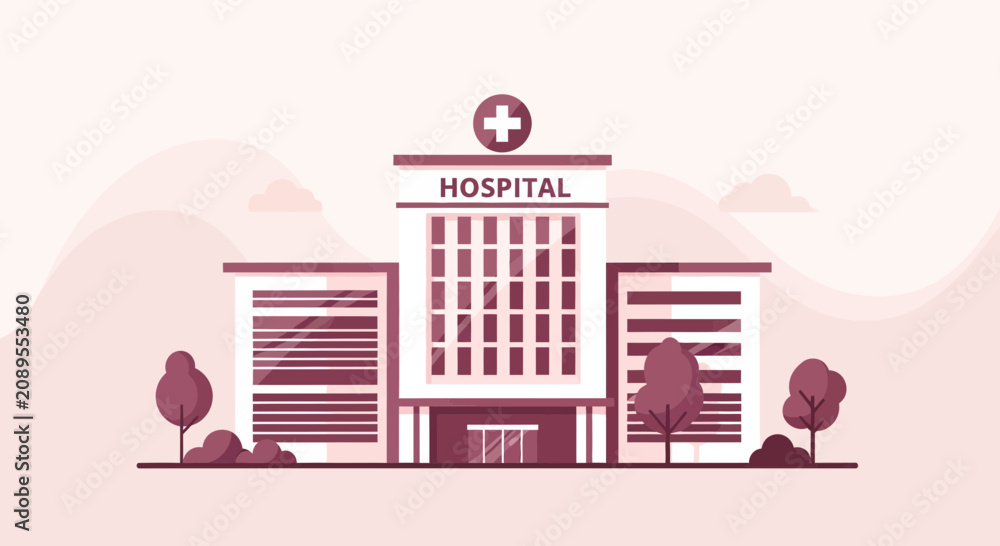 Fototapeta premium Illustration Of A Modern Hospital Building With Medical Cross Symbol For Healthcare