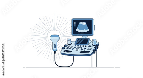 Illustration Of A Medical Ultrasound Diagnostic Machine For Healthcare And Medical Practices