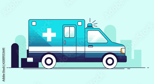 Illustration Of A Medical Vehicle With A Cross, Ready For Emergency Services