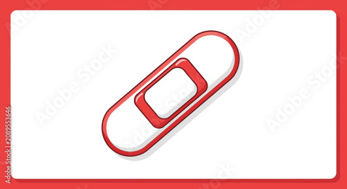 Illustration Of A Medical-Themed Adhesive Bandage Isolated On A White Background With Red Outline