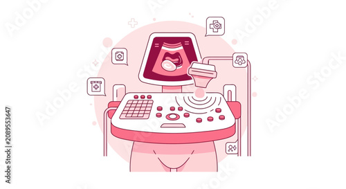 Illustration of a Medical Ultrasound Machine in a Modern and Minimalist Style