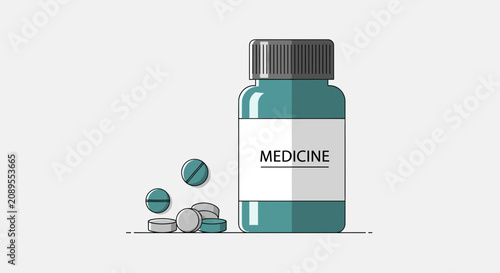 Illustration Of A Medicine Bottle And Pills Medical Healthcare Concept In Modern Style