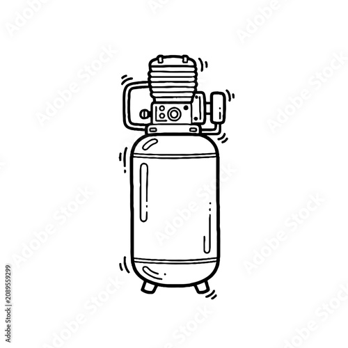 Illustration of a portable air compressor machine.