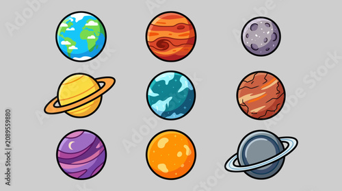 Obraz na plátně Collection of colorful planets and celestial bodies