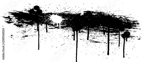 Obraz na plátně Grungy Black Ink Splatter and Paint Drips Abstract Texture Distressed Brush Stro