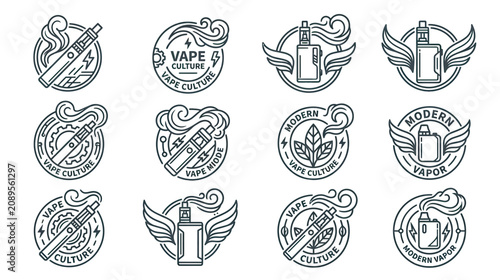 Konstfotografi Vape Culture Logos Set: Electronic Cigarette Badges with Smoke and Wings