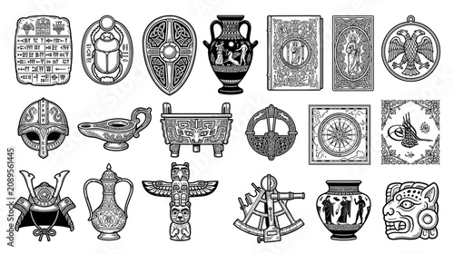 Tableau sur toile Ancient Artifacts Collection: History, Culture, and Civilization Icons