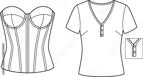 Fotografía Fashion technical sketch of women strapless corset top and v-neck button detail