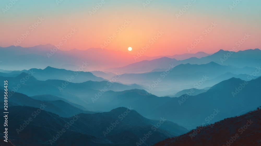 Obraz premium Sunrise over mountains with clear sky, symbolic clean breath theme