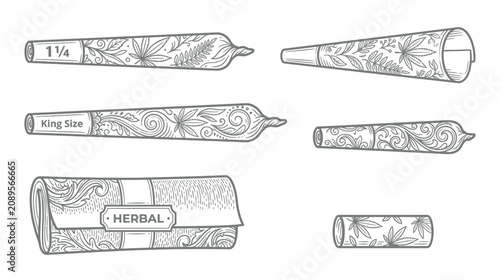 Bild auf Leinwand Marijuana Joints and Herbal Wrap Collection
