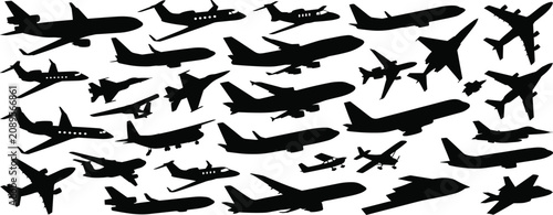 Cuadro en lienzo Aviation airplanes and military jets silhouettes pattern, aircraft seamless vect