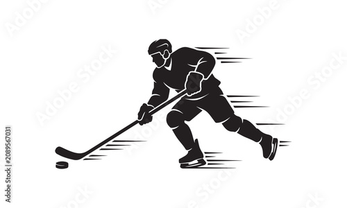 Photography Ice hockey player skating with stick and puck vector illustration