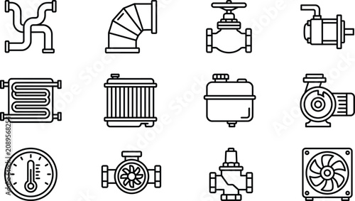 Industrial machinery and equipment icons set