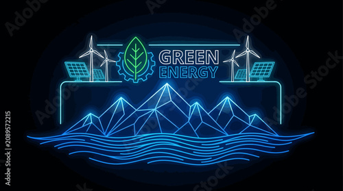 Eco friendly energy concept with mountains.