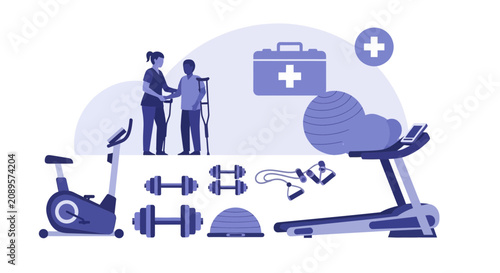 Illustrated Physical Therapy Session Depicting Rehabilitation, Healthcare, And Recovery