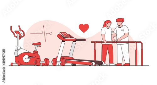 Illustrated Physical Therapy Session Depicting Rehabilitation Process And Recovery